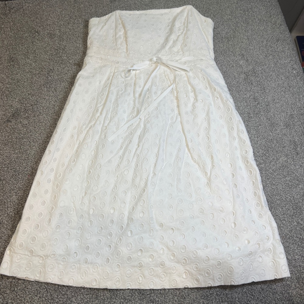 lilly‎ pulitzer Strapless Dress Womens 8 White eyelet Cotton Fit & Flare bride